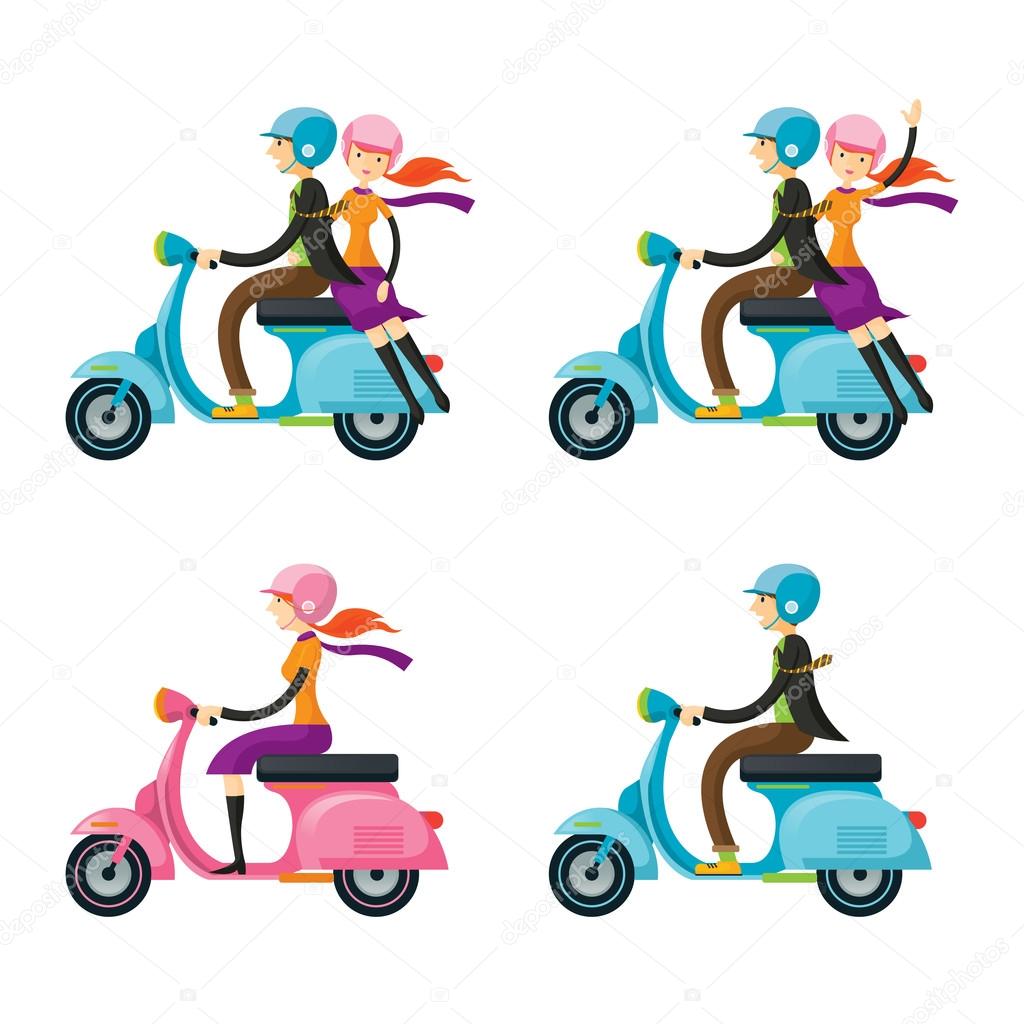Couple, Man, Woman, Riding Scooter