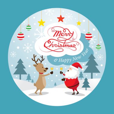 Noel Baba ve şampanya, içki Ren geyiği etiket