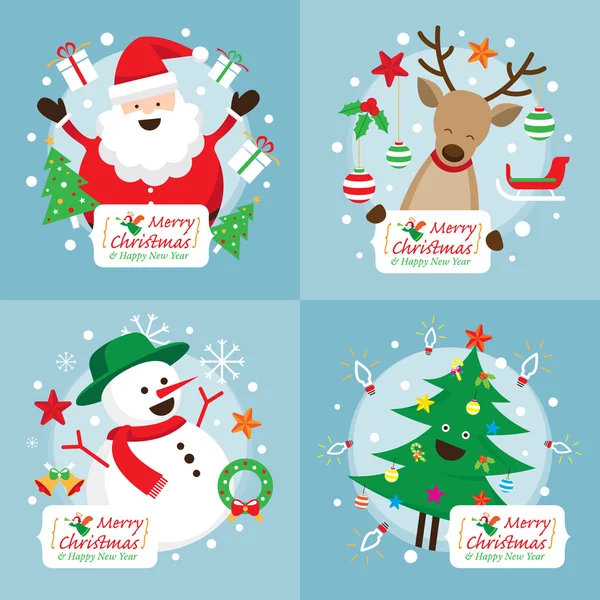 Christmas Characters with Decoration Set — Stock Vector