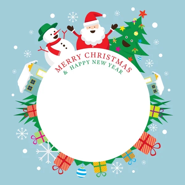Santa Claus, Snowman, drzewo, ramki — Wektor stockowy