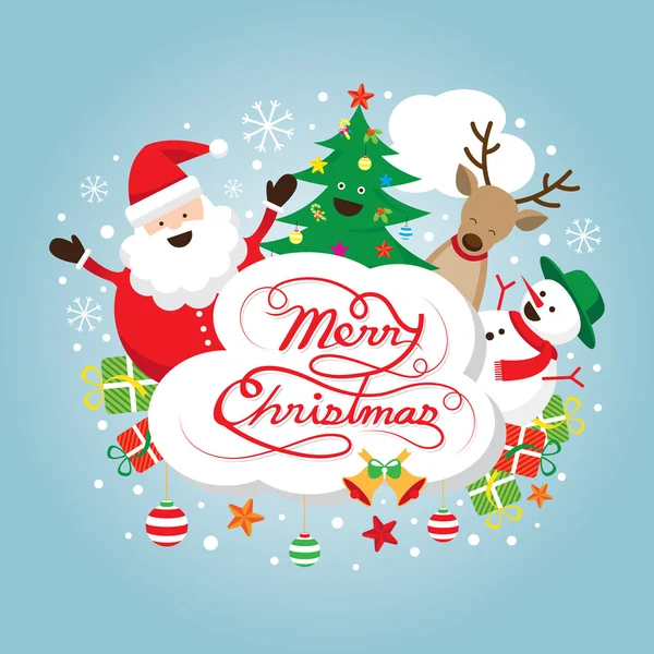 Papai Noel, Boneco de neve, Personagens de renas e árvores, Etiqueta — Vetor de Stock