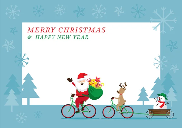 Santa Claus, Reindeer, Snowman Cycling Bicycles — Stock Vector