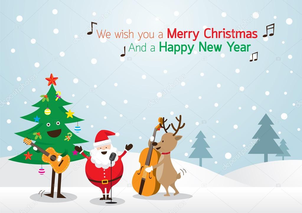 Santa Claus, Snowman, Reindeer, Playing Music Background