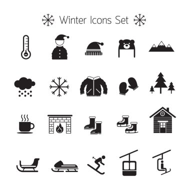 Kış Icons Set, siluet, siyah ve beyaz