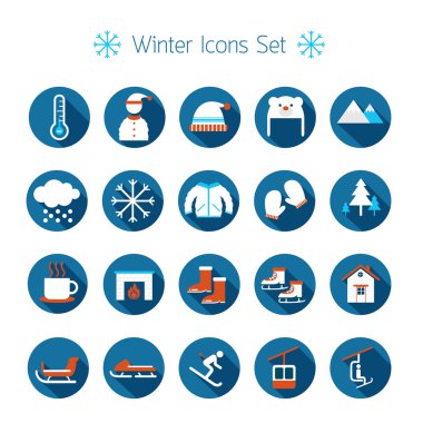 Kış düz Icons set