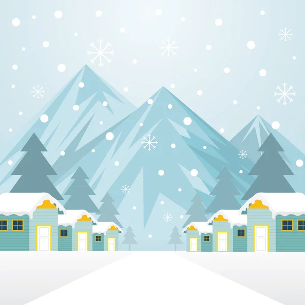 Casas de invierno con fondo de nieve — Vector de stock