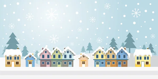 Casas de invierno con fondo de nieve — Vector de stock