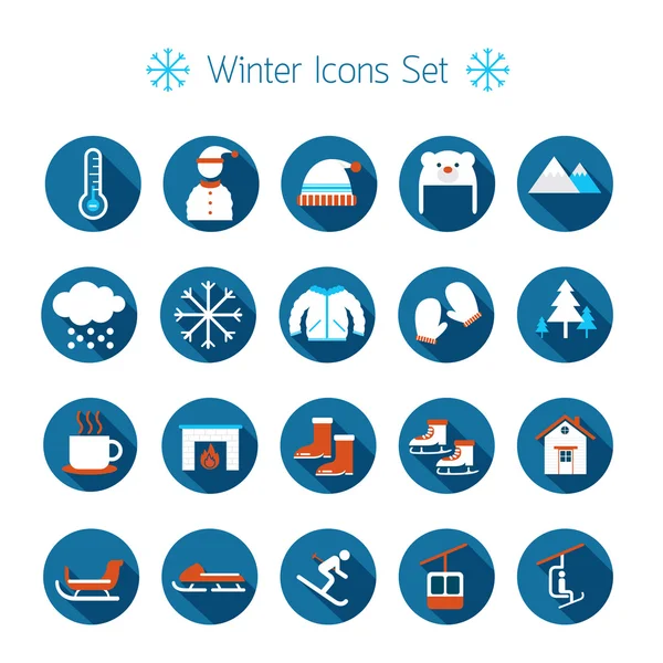 Conjunto de iconos planos de invierno — Vector de stock