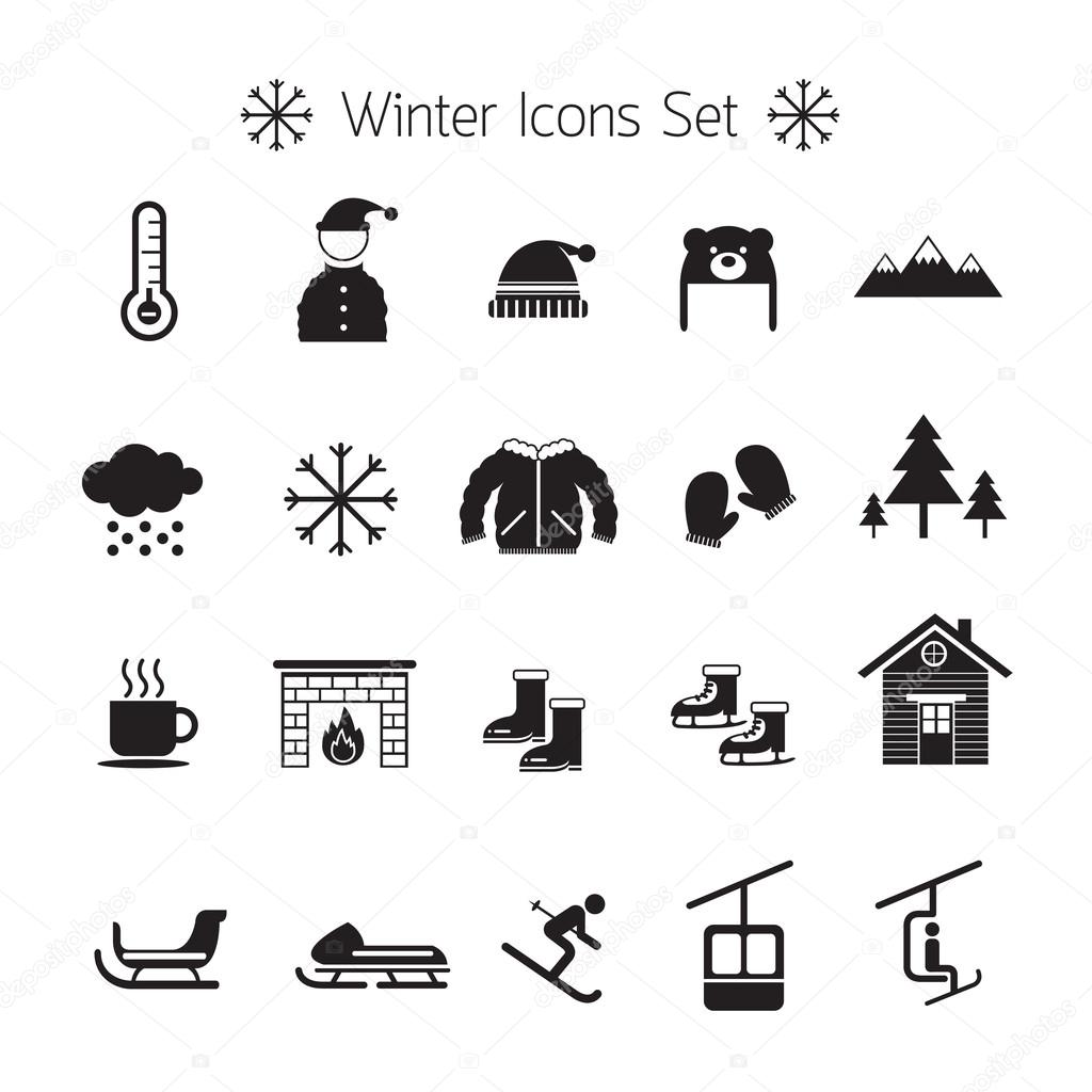 Winter Icons Set, Silhouette, Black and White