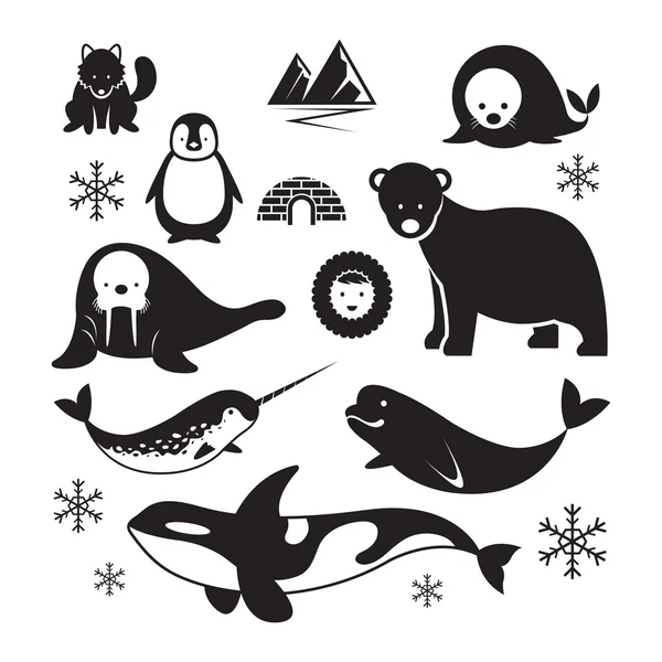 Arctic Animals Silhouette Set — Stock Vector