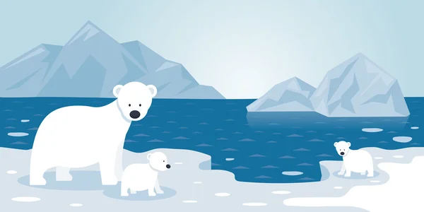 Arctic Polar Bear Iceberg Cena, Mãe e bebê — Vetor de Stock