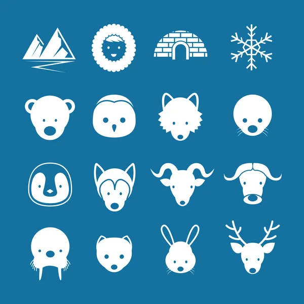 Arctic Animals Flat Icons Conjunto de cores mono —  Vetores de Stock