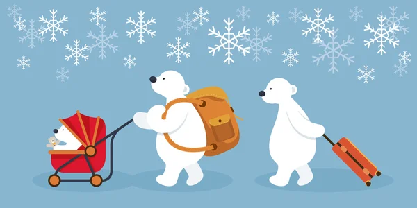 Personajes de la familia del oso polar ártico, viajes — Vector de stock