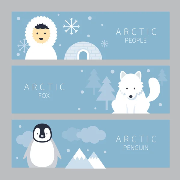 Arctic Banner, People, Fox et Penguin — Image vectorielle