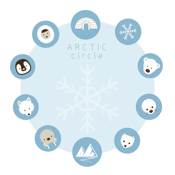 Arktische Tiere, Menschen, Symbole Kreis Rahmen — Stockvektor