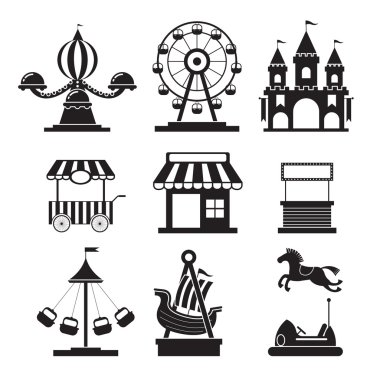 Eğlence Parkı nesneleri Icons Mono Set