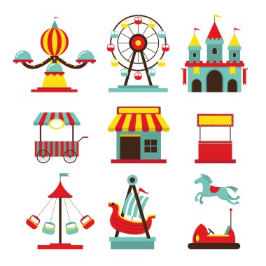 Eğlence Parkı nesneleri düz Icons Set