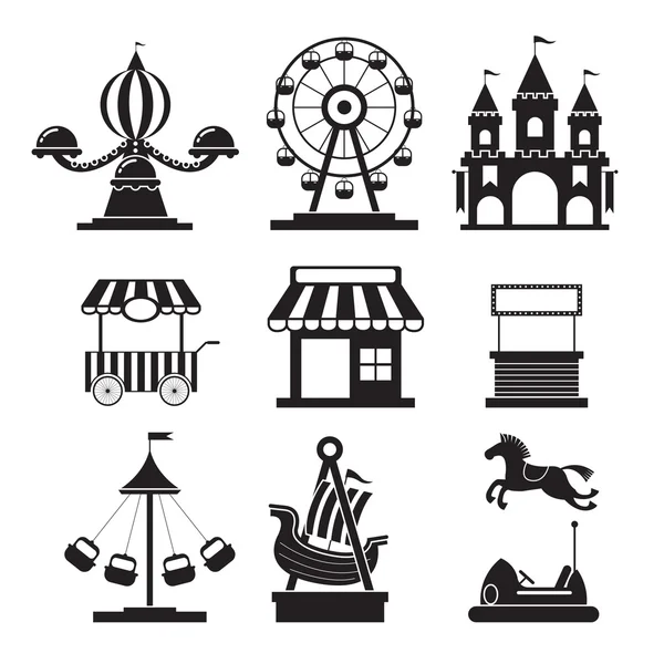 Conjunto de iconos de objetos del parque de atracciones — Vector de stock
