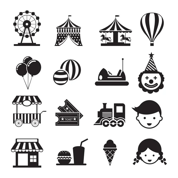 Conjunto de iconos del parque de atracciones Mono — Vector de stock