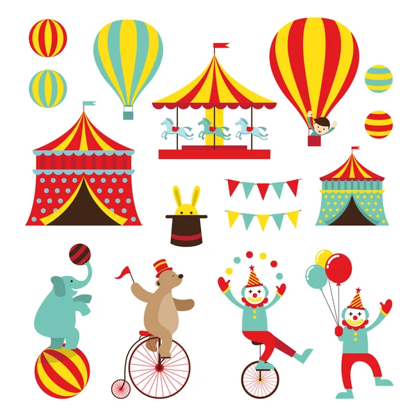 Conjunto de ícones planos de objetos de circo — Vetor de Stock
