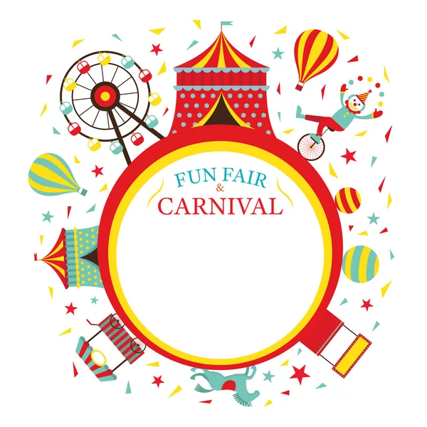 Fun Fair, Carnival, Circus, Round Frame — Stock Vector