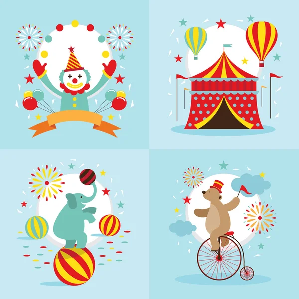 Circus Tent, Clown, Elephant, Bear Show — Stock Vector