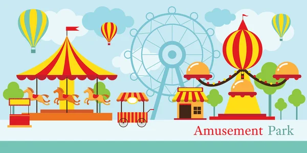 Parque de Atracciones, Carnaval, Feria de Diversión — Vector de stock