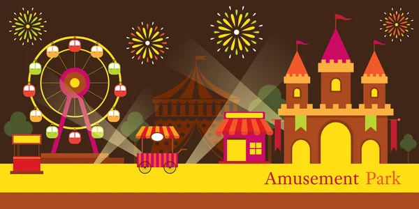 Parque de Atracciones, Carnaval, Feria de Diversión — Vector de stock