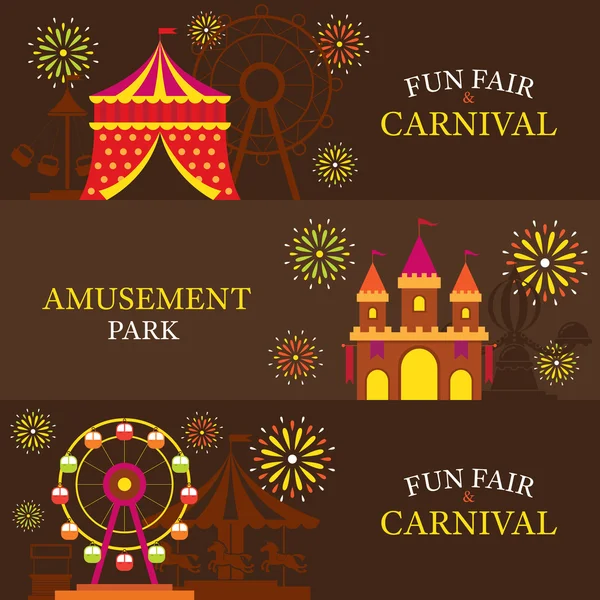 Parque de Atracciones, Carnaval, Feria de Diversión, Banner — Vector de stock
