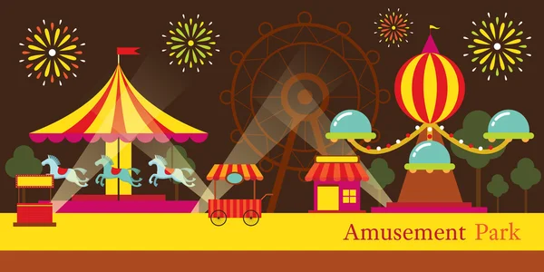 Parque de Atracciones, Carnaval, Feria de Diversión — Vector de stock