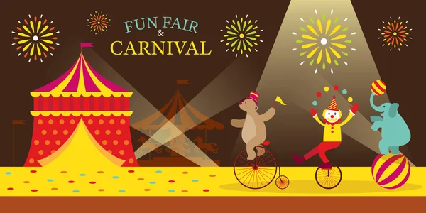 Circus Tent with Clown Show — Stock Vector