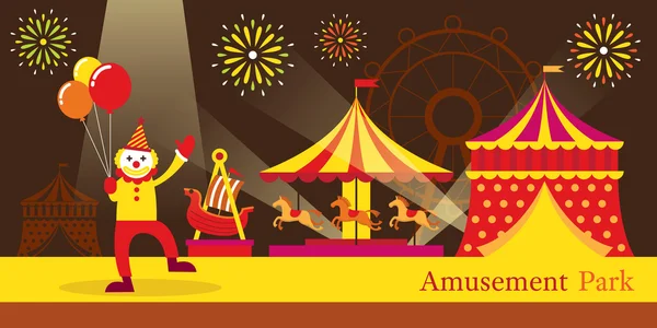 Parque de Atracciones, Circo, Payaso — Vector de stock