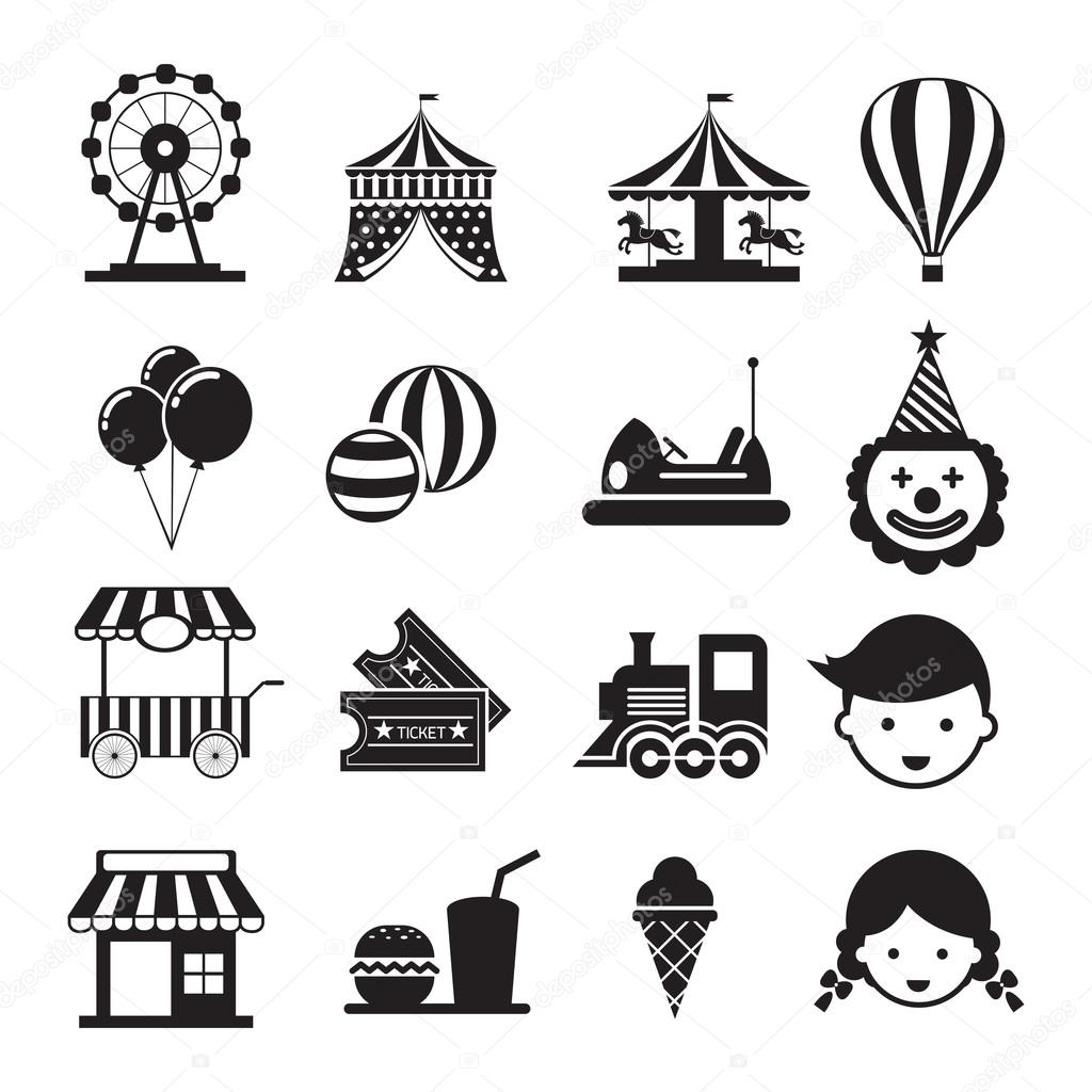 Amusement Park Mono Icons Set