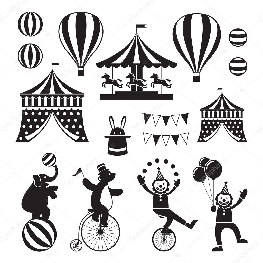 Circus Objects Icons Mono Set