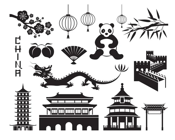 Conjunto de objetos mono de China — Vector de stock