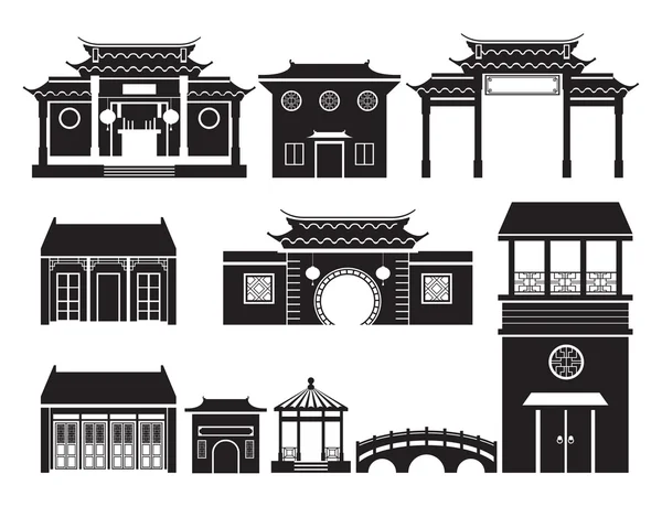중국 건물 모노 개체 집합 — 스톡 벡터