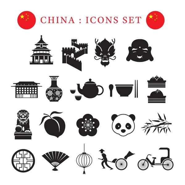 China conjunto de ícones mono — Vetor de Stock