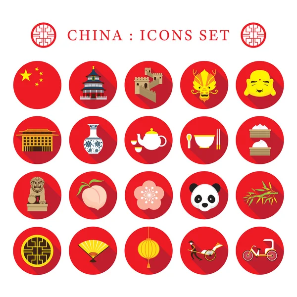 Set de iconos planos de China — Vector de stock