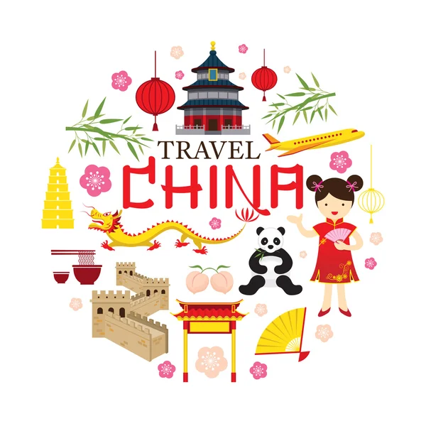 Seyahat Çin simgeler etiket — Stok Vektör