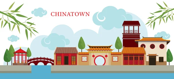 Edificio e parco di Chinatown — Vettoriale Stock