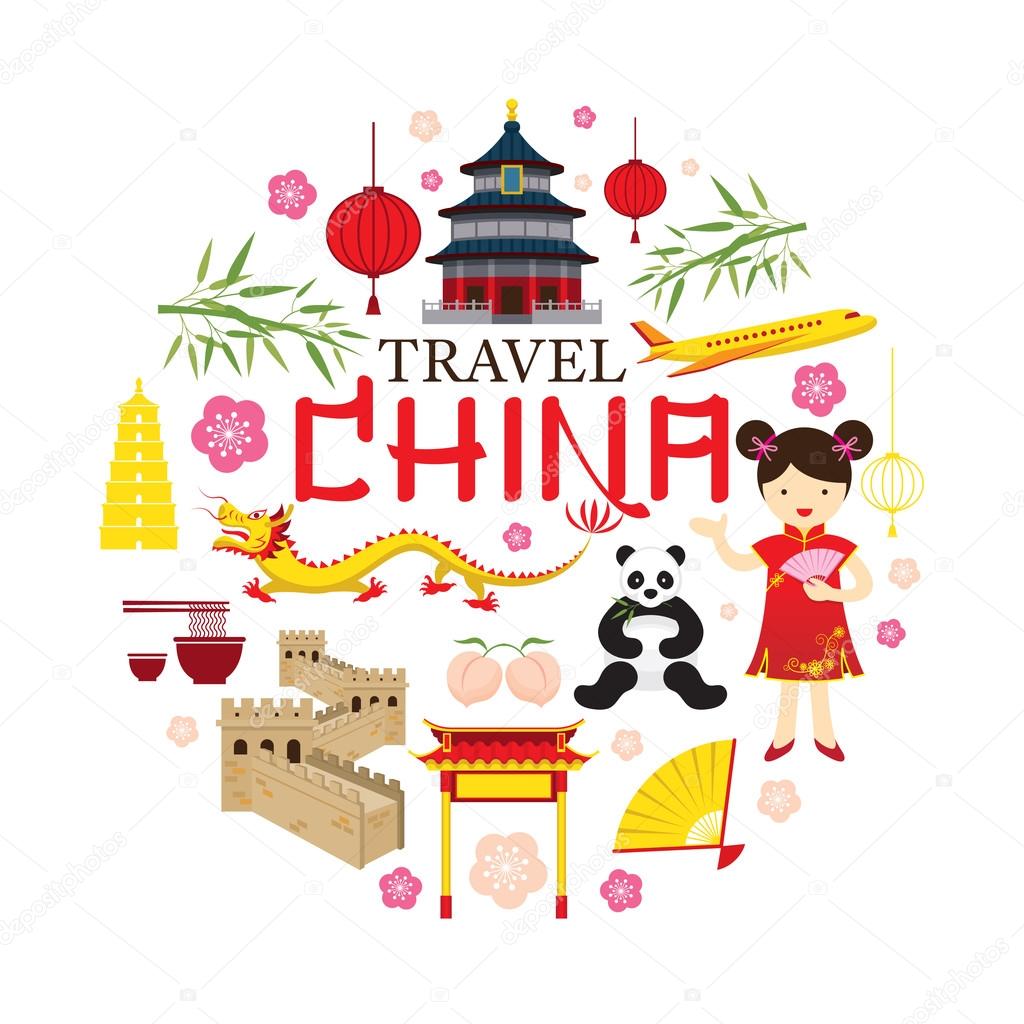 Travel China Icons Label