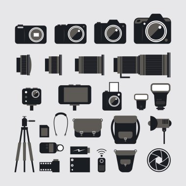 Kamera, fotoğraf düz Icons Set