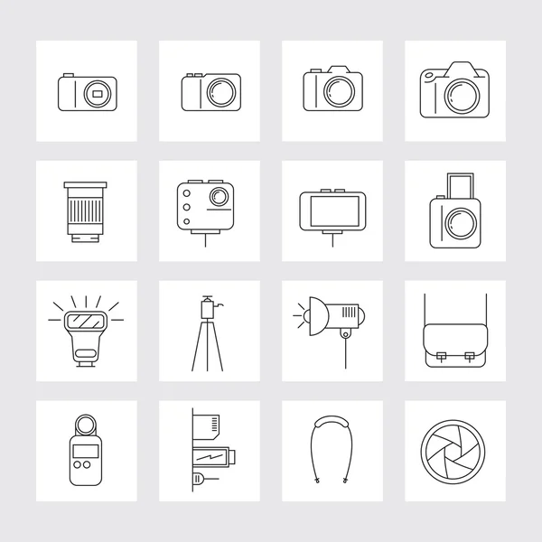 Camera, Photography Linear Icons Set — Stock Vector