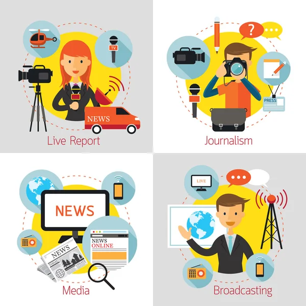 Conjunto de conceptos de noticias y periodismo — Vector de stock