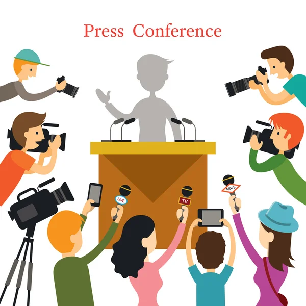 Conferencia de Prensa, Entrevista de Periodista — Vector de stock