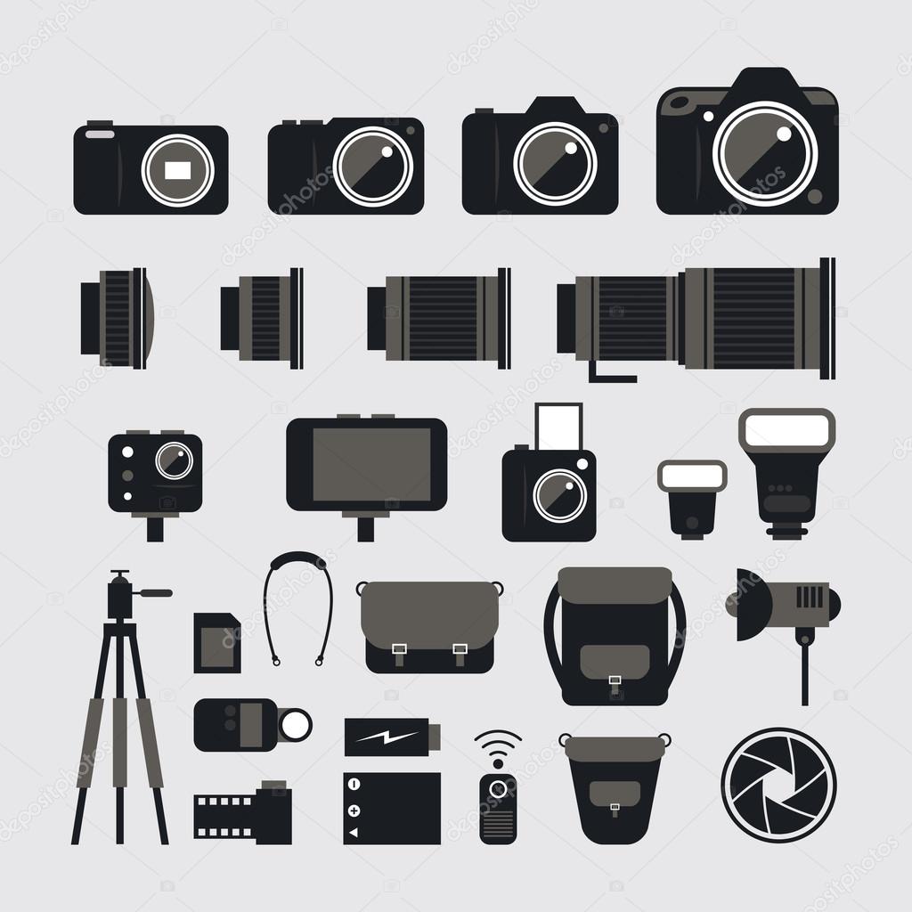 Camera, Photography Flat Icons Set
