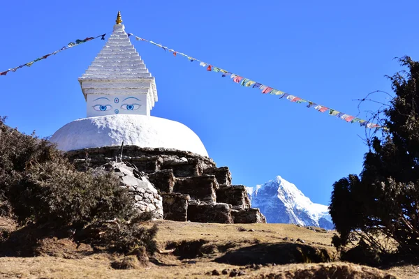 Stupa at mountain background, Buddha eyes — Stock Photo, Image