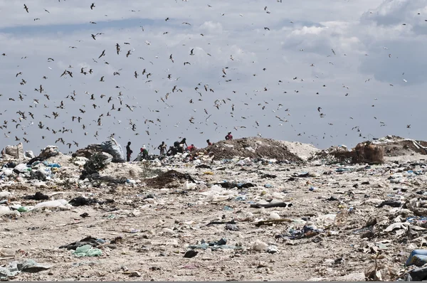 Unrecognizble people on landfill — Stock Photo, Image