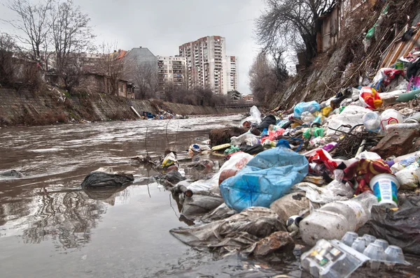 Illegal landfill near City sewer — Stock Photo, Image