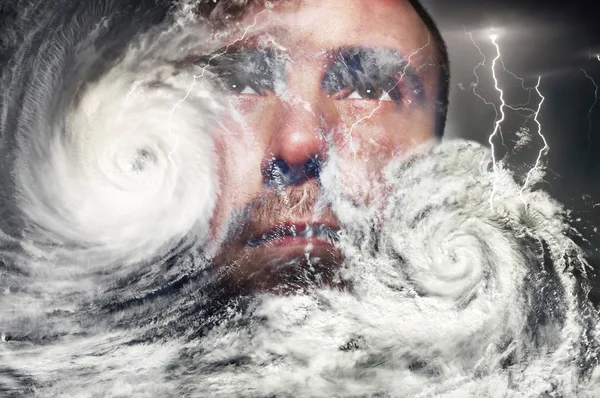 Typhoon, storm and a human face — Stock Photo, Image